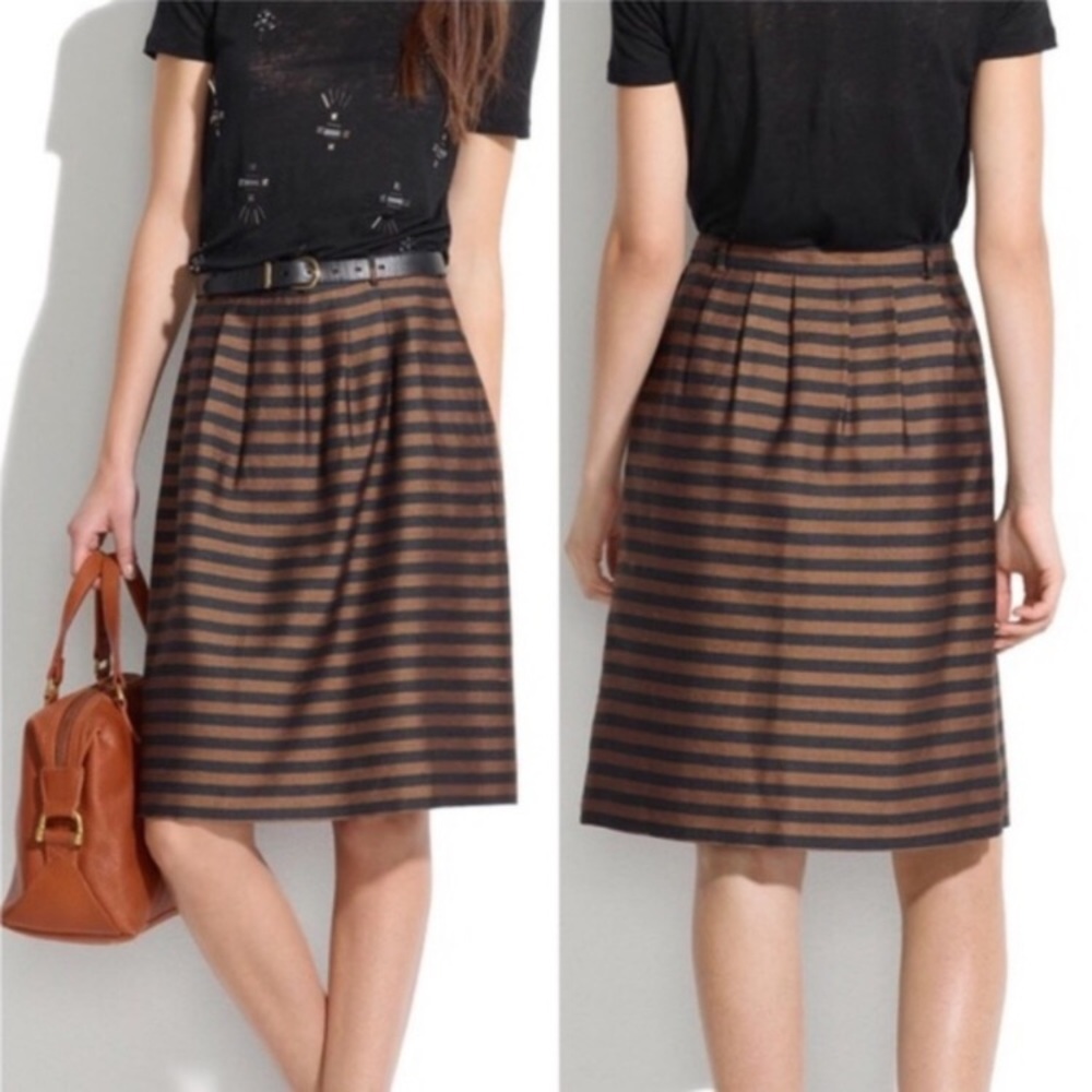 Madewell Black/Bronze Striped Linen/Silk Skirt, 0